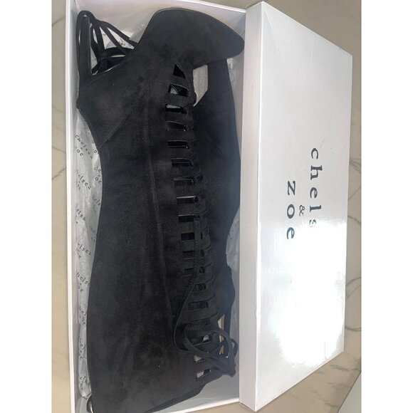 Chelsea & Zoe Pauline Lace-Up Boots in Black Microfiber 10 New with Box Womens - Picture 2 of 5